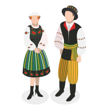 3D Isometric Flat Vector Set of Europeam Tradition Clothes, Belarus, Ukrayna, Çek Cumhuriyeti, Polonya. Madde 3