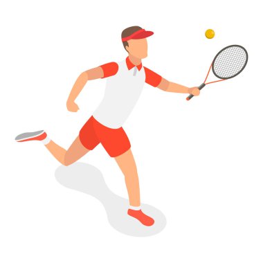 3 Boyutlu Isometric Tenis Oyuncuları Flat Vektör Seti, Yaz Sporu. Madde 5