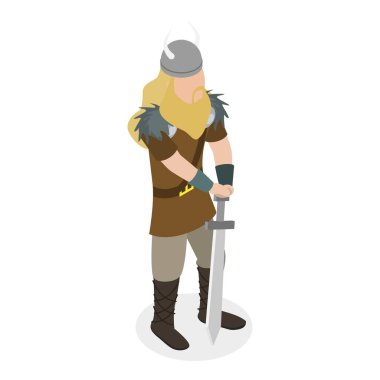 3 Boyutlu Isometric Düz Vektör Vikingler, İskandinav Savaşçıları Ekipmanı. Madde 3