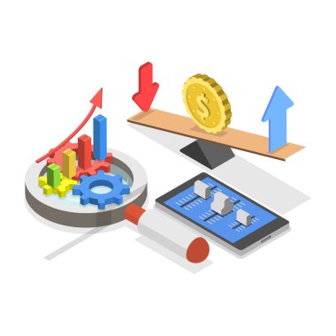 3D Isometric Flat Vektör Karışık Ekonomi Özellikleri, Kamu ve Özel Sektörler. Madde 1