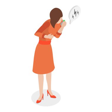 3D Isometric Düz Vektör Astım İllüstrasyonu, Hasta Alerjik Solunum Hastalığı. Madde 3