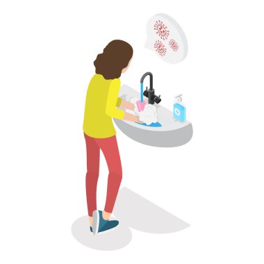 Obsesif kompulsif bozukluğun 3 boyutlu Isometric Düz Vektör İllüstrasyonu. Madde 3