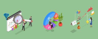 3D Isometric Düz Vektör Performans Veri Görselleştirmesi, Mali Rapor Çizelgesi