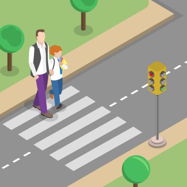 3D Isometric Okul Yaya Yolu Yaya Geçidi İllüstrasyonu, Yaya Güvenliği Kuralları