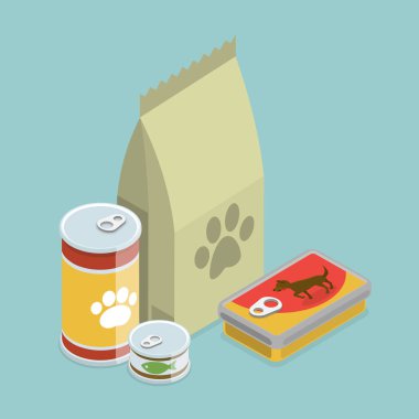 3 Boyutlu Isometric Düz Vektör Yavru Atıştırma Seti, Ev Hayvanları Besleme