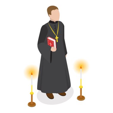 Mezarlık ve Yas, Tapma ve Din 3 boyutlu Isometric Düz Vektör Kümesi. Madde 6