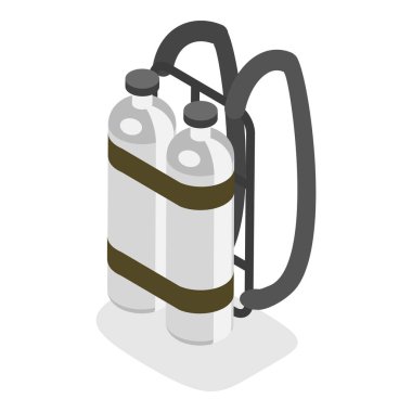 3D Isometric Düz Vektör Scuba Dalış Ekipmanı, Sualtı Yüzme. Madde 3