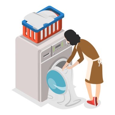 3D Isometric Flat Vector Illustration of Hotel Housekeeping, Hostel Kuruluş Hizmetleri. Madde 1