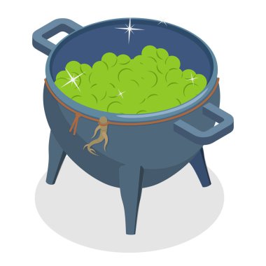 3 boyutlu Isometric Düz Vektör Kaynayan Kazanlar Kümesi, Sihirli İksir Yapıyor. Madde 3