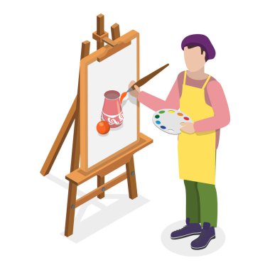 3 Boyutlu Isometric Düz Vektör Yaratıcı Meslek İnsanları, Hobbie 'nin tadını çıkarıyor. Madde 3