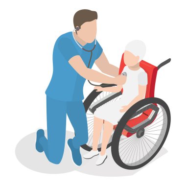 Onkolojinin 3D Isometric Düz Vektör İllüstrasyonu, Hastane Teşhis Aletleri. Madde 5