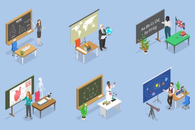 3 Boyutlu Isometric Düz Vektör Okul Öğretmenleri, Öğretmenler Dersi