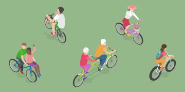 3B Isometric Düz Vektör Sağlıklı ve Aktif Yaşam Tarzı, Yaz Tatili Etkinliği