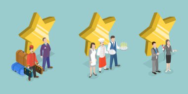 3D Isometric Flat Konukseverlik Servisi İllüstrasyonu, Otel Tanıtımı