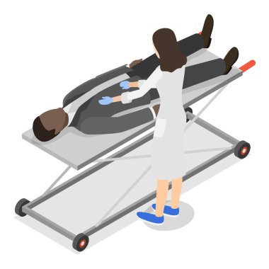 3D Isometric Düz Vektör Acil Bakım İllüstrasyonu, Paramedikler. Madde 1