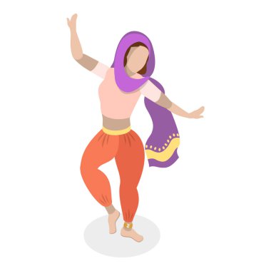 Geleneksel Hint Dansçıları 3 boyutlu Isometric Düz Vektör Seti, Bollywood. Madde 3