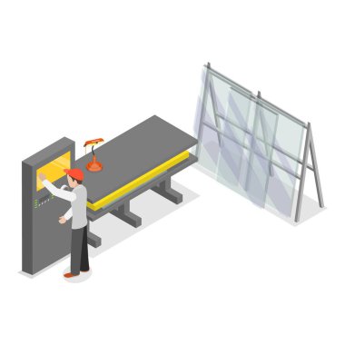 3D Isometric Flat Vlat Illustration of Windows Installing, İnşaat Endüstrisi. Madde 3