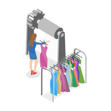 3D Isometric Flat Vlat Görüntü Üretimi, Kıyafet Fabrikası. Madde 1