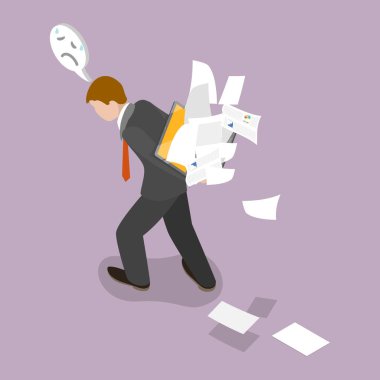 Çevrimiçi Bildirim, Yorgun ve Hüsrana uğramış Kişinin 3B Isometric Düz Vektör İllüstrasyonu