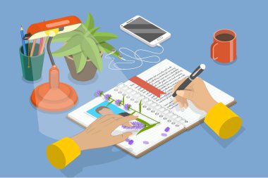 3B Isometric Düz Vektör Mandıra Yazma, Metin Notunda Kendini İfade Etme