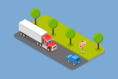 3D Isometric Düz Vektör Yanlış Yol İşareti, Hemen Arkanı Dön