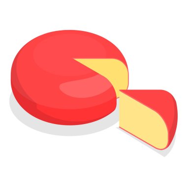 3D Isometric Düz Peynir Seti, Organik Taze Yiyecek. Madde 3