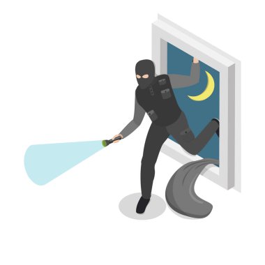 Üç boyutlu Isometric Yassı Vektör Set Hırsızlar ve Hırsızlar. Madde 2