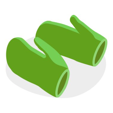 3D Isometric Düz Eldiven Seti, Fırın Eldiveni ve Tutacağı. Madde 1