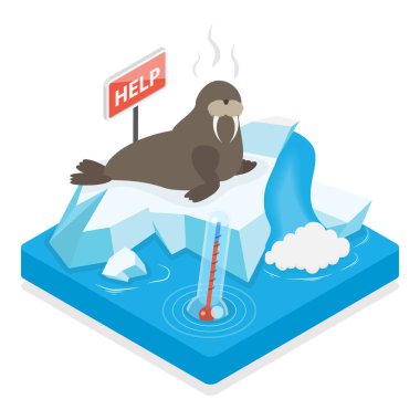3D Isometric Flat Vector Illustration of Global Warming, Ice Melting, World Climate Changing. Item 3 clipart