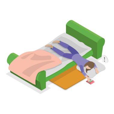 Uykulu Erken Sabah, Tembel Pazartesi 'nin 3D Isometric Düz Vektör İlülasyonu. Madde 1