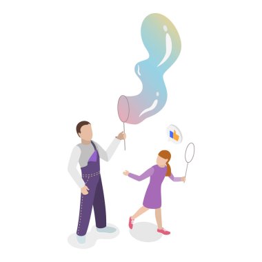 3 boyutlu Isometric Flat vektör dizisi sabun köpüğü gösterisi, çocuklar için eğlence. Madde 4