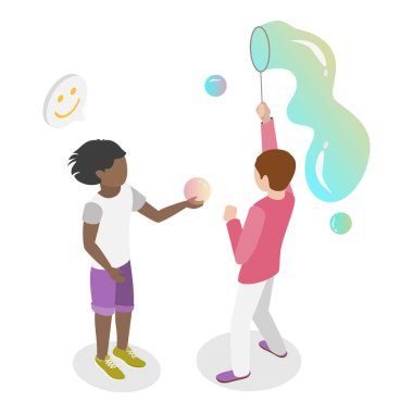 3 boyutlu Isometric Flat vektör dizisi sabun köpüğü gösterisi, çocuklar için eğlence. Madde 5