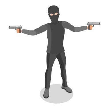 Üç boyutlu Isometric Yassı Vektör Set Hırsızlar ve Hırsızlar. Madde 4