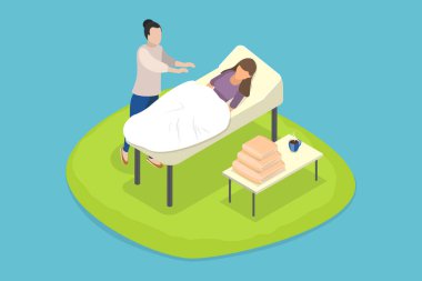 Reiki Tedavi, Sağlık ve Sağlığın 3 Boyutlu İsometrik Düz Vektör İllüstrasyonu