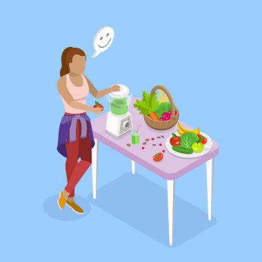 3 Boyutlu Isometric Düz Vektör Sağlıklı Beslenme, Sabah Kahvaltısı