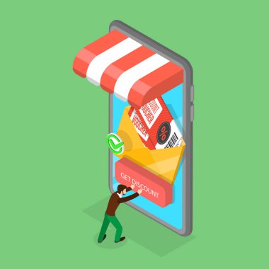 3D Isometric Düz Vektör Tanıtım Karışımı, Çevrimiçi Alışveriş