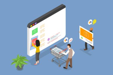 UI UX Tasarımcılarının 3B Isometric Düz Vektör İllüstrasyonu, Web Geliştirme, İyimserleştirme, Kullanıcı Deneyimi