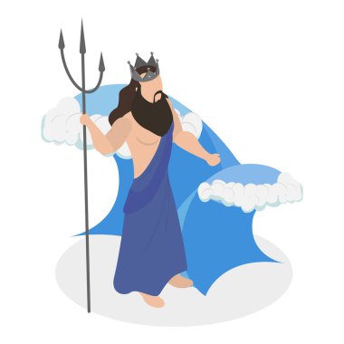 Antik Mitoloji Kahramanları, Zeus, Poseidon ve Hades 'in 3D Isometric Düz Vektör İllüstrasyonu. Madde 1