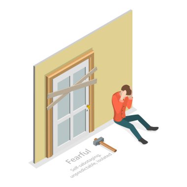 Psikolojik Türlerin 3 boyutlu Isometric Düz Vektör İllüstrasyonu, Eklenti Biçimleri. Madde 1