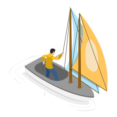 3D Isometric Düz Tekne Seti, Seyahat Gemisi ve Yatları. Madde 1