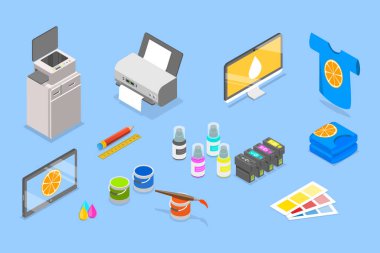 Yazdırma, t-shirt Yazdırma Özelleştirilmiş Özelleştirilmiş Eşyalar için 3B Öge Düz Vektör kümesi