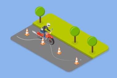 3B Isometric Motosiklet Biniciliği, Motorsiklet Sürücüsü veya Scooter Sürücüsü Görünümü