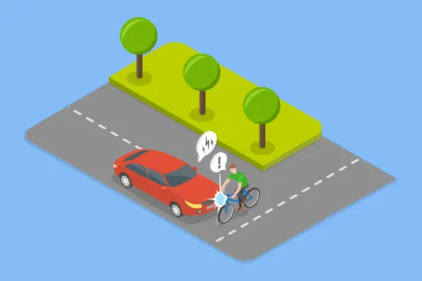 Ilustração Vetor Liso Isométrico Acidente Estrada Ciclismo Colisão Com Carro Ilustração De Bancos De Imagens