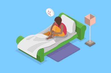 3D Isometric Düz Vektör Huzursuz Bacak Sendromu, RLS Semptomları