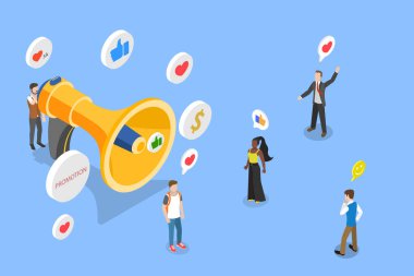 3D Isometric Flat Reklam Reklamcılığı İllüstrasyonu, Halkla İlişkiler Ajansı