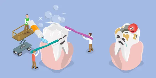 Ilustración Plana Isométrica Del Cuidado Salud Los Dientes Protección Dental Gráficos Vectoriales