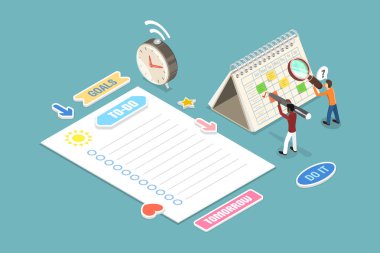 Takvimin 3B Isometric Düz Vektör İllüstrasyonu, Hatırlatma veya Bildirim