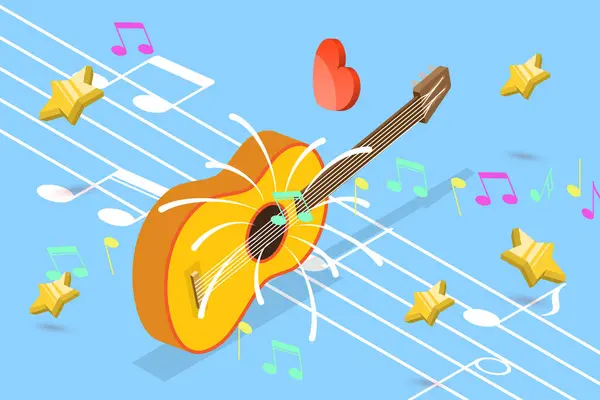 Ізометрична Плоска Векторна Ілюстрація Гітарної Музики Розважальна Вечірка Плакатний Дизайн Стоковий вектор