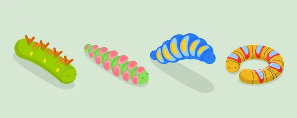 Isometric Flat Vector Set Caterpillars Spring Insects Royalty Free Stock Illustrations