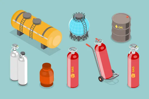 Isometric Flat Vector Illustration Gas Cylindrical Containers Metal Tanks Industrial Royalty Free Stock Illustrations